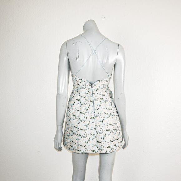 Alice+ Olivia $295 Tayla Structured Tie Shoulder Mini Dress Floral Blue white 0 - Picture 4 of 11